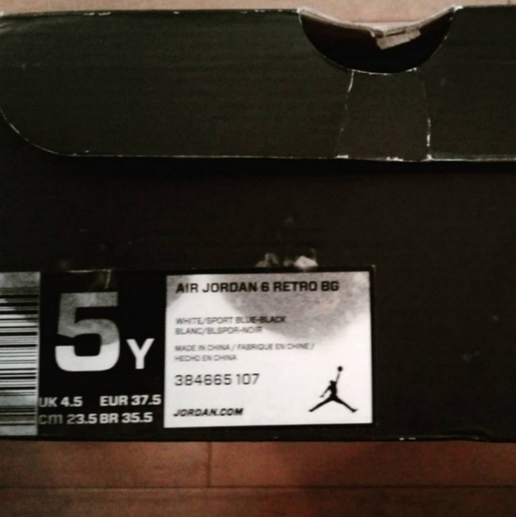 NIKE AIR JORDAN VI 6 RETRO BG WHITE SPORT BLUE 5Y women's size 6.5 shoes sneaker - Picture 7 of 10